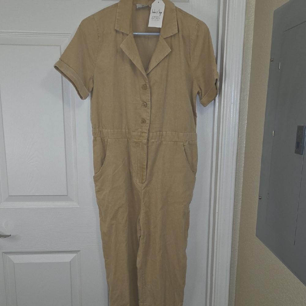 Sadie & Sage Tan Button-Up Jumpsuit